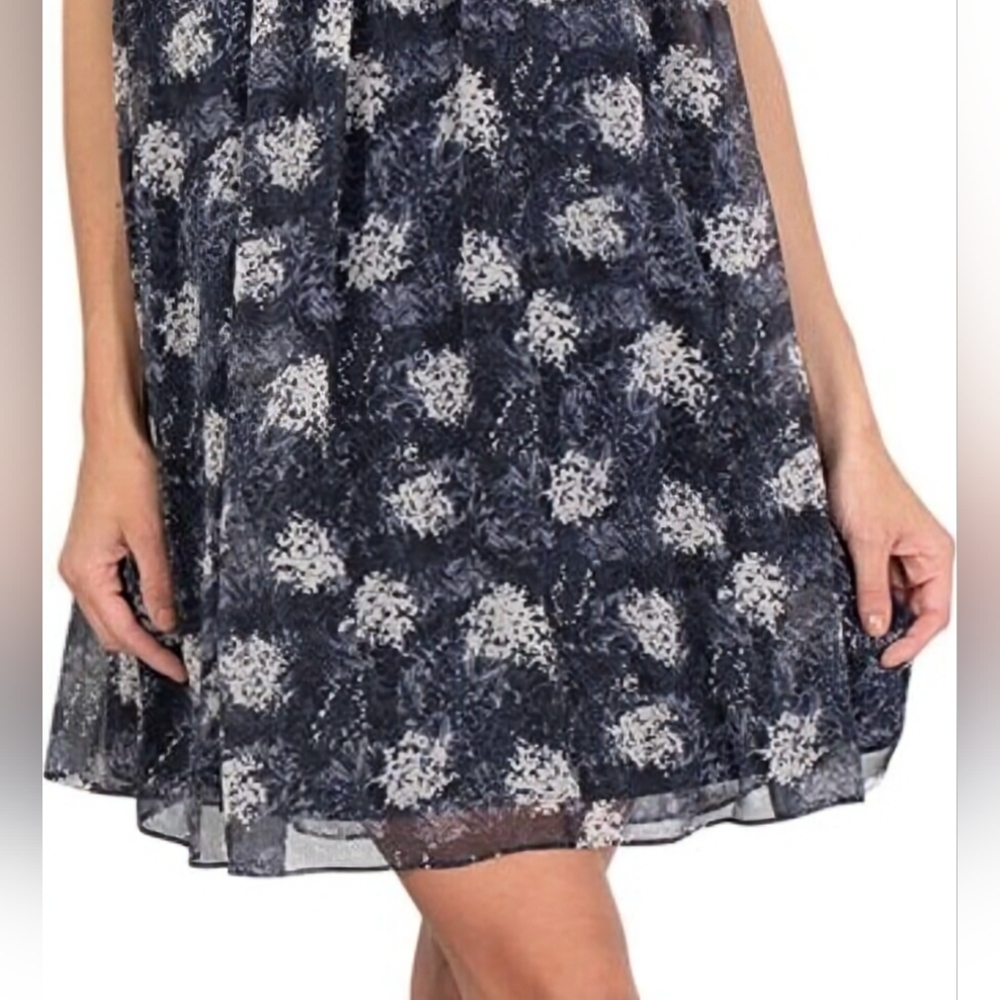 NWT Joie Baltic Print Mini Sleeveless Dress Sz Large Sheer Chiffon Flowy Blue - Picture 5 of 12